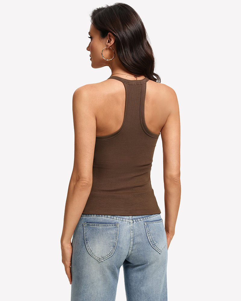 V Neck Tank Top with Built-In Bra Ribbed Racerback Fitted Cami