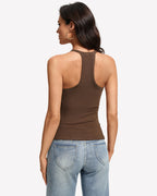 V Neck Tank Top with Built-In Bra Ribbed Racerback Fitted Cami