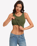 Ribbed Tank Top Built-In Bra High Neck Fitted Racerback Top