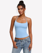 Y2K Halter Crop Top Backless Double Lined Camisole