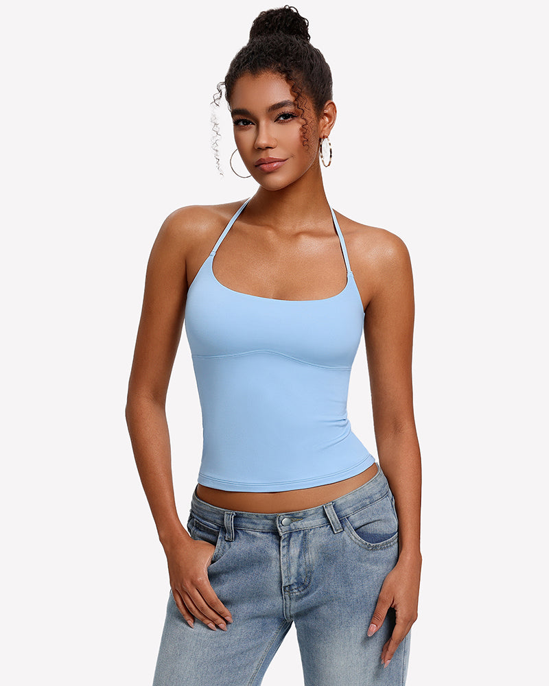 Y2K Halter Crop Top Backless Double Lined Camisole