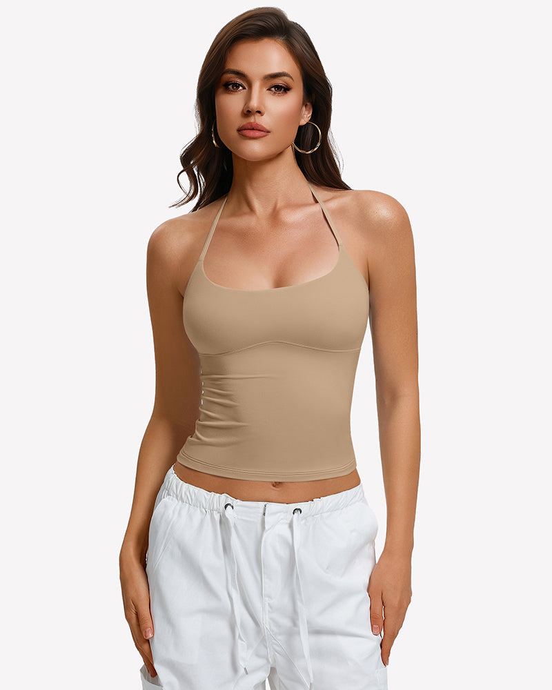 Y2K Halter Crop Top Backless Double Lined Camisole