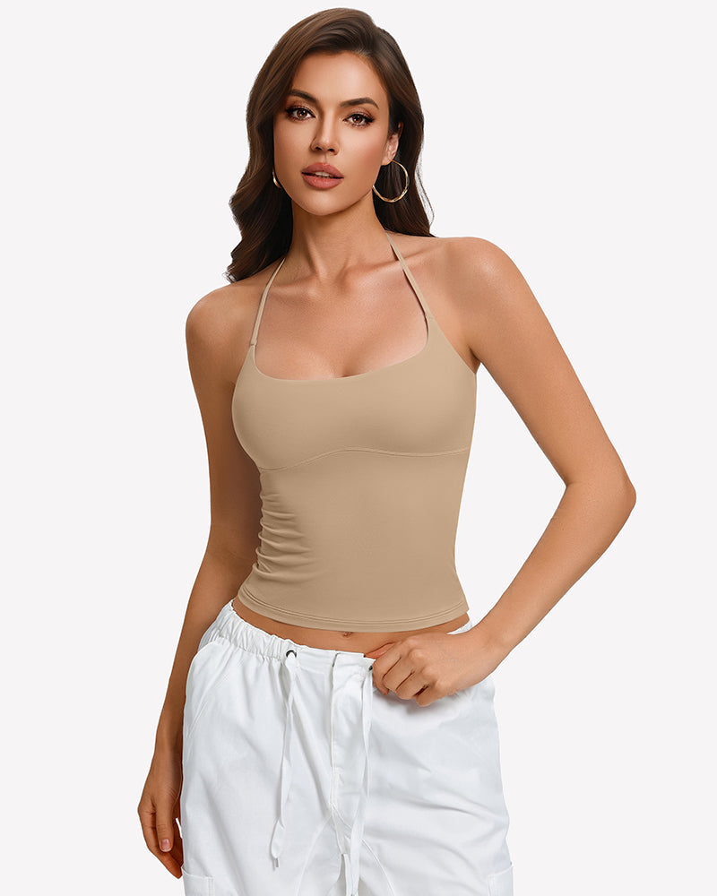 Y2K Halter Crop Top Backless Double Lined Camisole