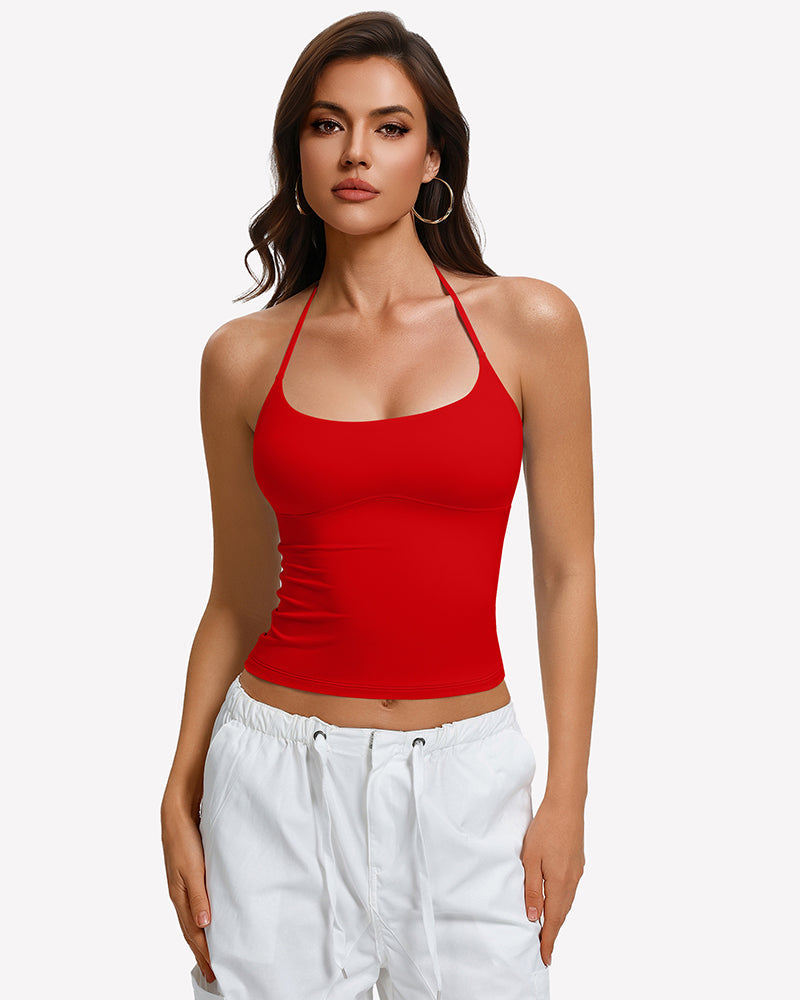 Y2K Halter Crop Top Backless Double Lined Camisole