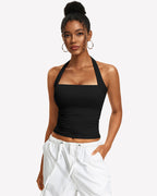 Square Neck Ruched Halter Tank Top