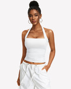 Square Neck Ruched Halter Tank Top
