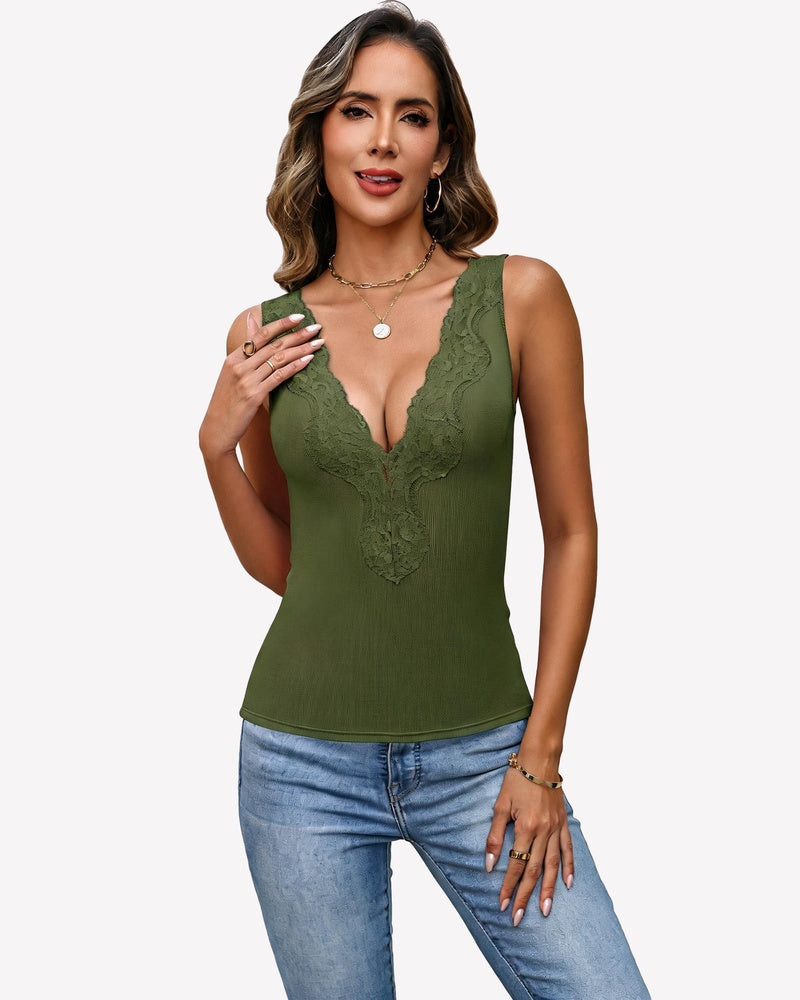 Deep V Neck Tank Top Ribbed Knit Cami Going Out Sexy Top
