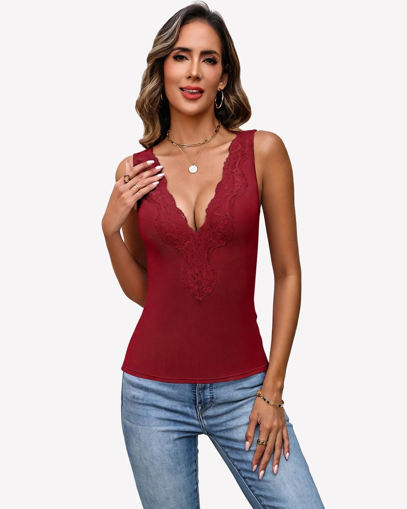 Deep V Neck Tank Top Ribbed Knit Cami Going Out Sexy Top