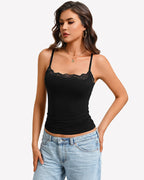 Lace Trim Camisole Square Neck Slim Fit Going Out Tank Top