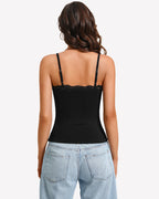 Lace Trim Camisole Square Neck Slim Fit Going Out Tank Top