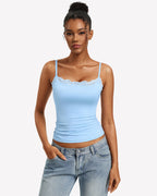 Lace Trim Camisole Square Neck Slim Fit Going Out Tank Top