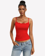 Lace Trim Camisole Square Neck Slim Fit Going Out Tank Top