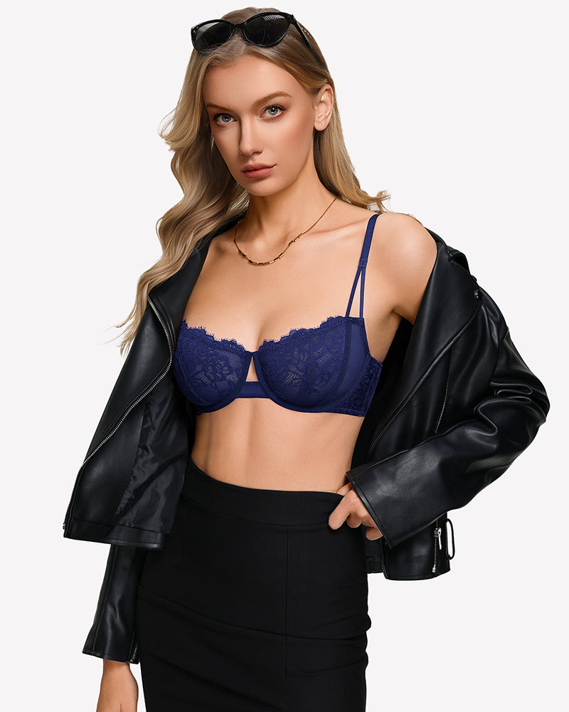 Floral Lace Bra Sheer Mesh Unlined Bra