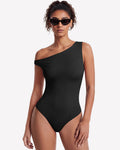 Off Shoulder Bodysuit Double Lined Asymmetric Leotard Top