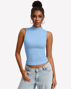 Mock Turtle Neck Tank Top - Double Lined Fitted Y2K Summer Top