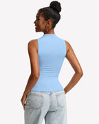 Mock Turtle Neck Tank Top - Double Lined Fitted Y2K Summer Top