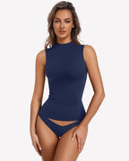 Mock Turtle Neck Tank Top - Double Lined Fitted Y2K Summer Top