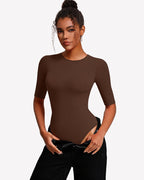 3/4 Sleeve Crew Neck Bodysuit Slim Fit Snap Closure Going Out Top