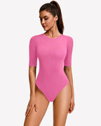 3/4 Sleeve Crew Neck Bodysuit Slim Fit Snap Closure Going Out Top
