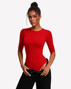 3/4 Sleeve Crew Neck Bodysuit Slim Fit Snap Closure Going Out Top