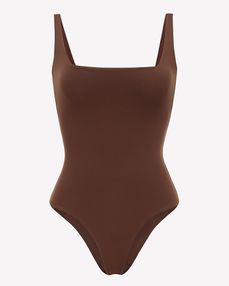 Square Neck Backless Double-Lined Thong Bodysuit