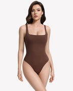 Square Neck Backless Double-Lined Thong Bodysuit