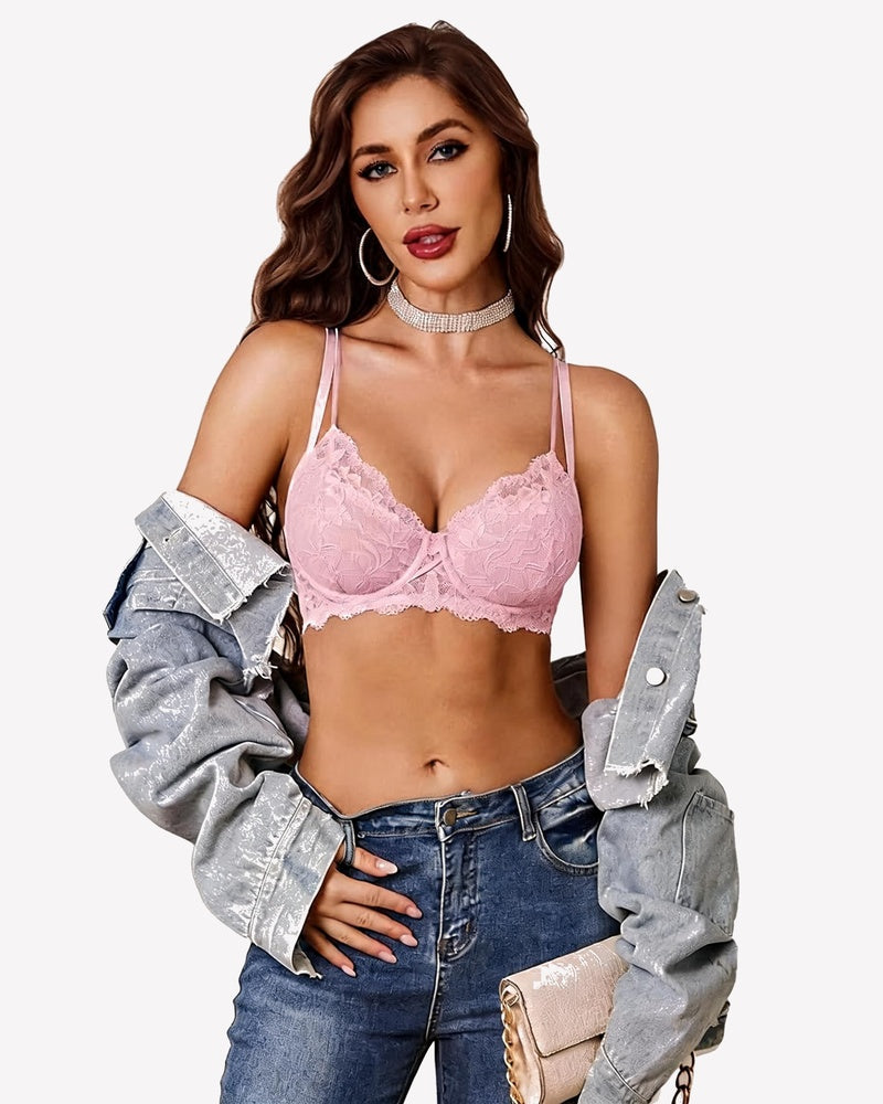 Underwire Mesh Scalloped V Neck Unlined Everyday Bra
