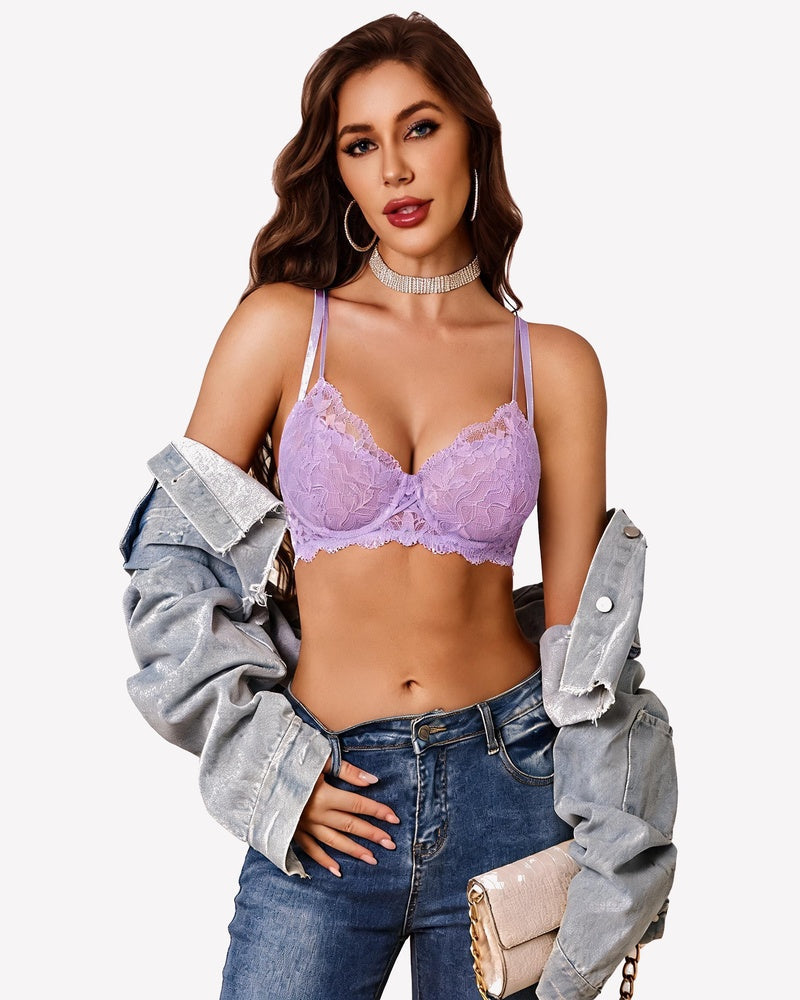 Underwire Mesh Scalloped V Neck Unlined Everyday Bra