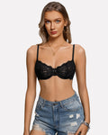 Balconette Lace Bra Sheer Mesh Unlined Lingerie Bra A-D Cup