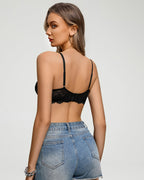 Balconette Lace Bra Sheer Mesh Unlined Lingerie Bra A-D Cup