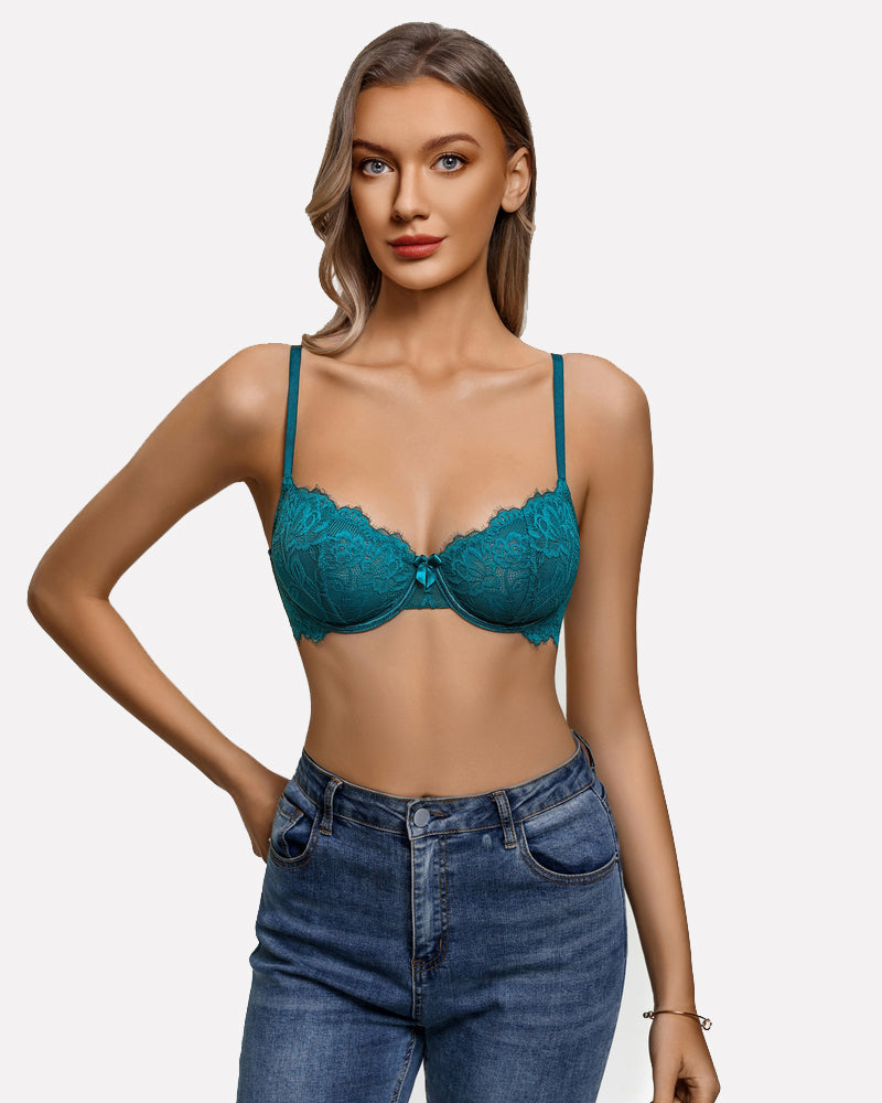 Balconette Lace Bra Sheer Mesh Unlined Lingerie Bra A-D Cup
