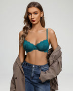 Balconette Lace Bra Sheer Mesh Unlined Lingerie Bra A-D Cup