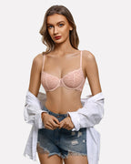 Balconette Lace Bra Sheer Mesh Unlined Lingerie Bra A-D Cup