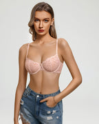 Balconette Lace Bra Sheer Mesh Unlined Lingerie Bra A-D Cup