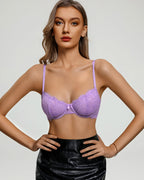 Balconette Lace Bra Sheer Mesh Unlined Lingerie Bra A-D Cup