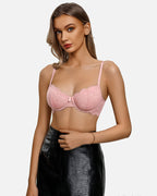 Balconette Lace Bra Sheer Mesh Unlined Lingerie Bra A-D Cup