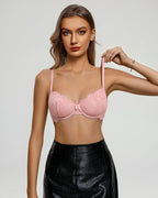 Balconette Lace Bra Sheer Mesh Unlined Lingerie Bra A-D Cup