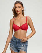 Balconette Lace Bra Sheer Mesh Unlined Lingerie Bra A-D Cup