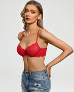 Balconette Lace Bra Sheer Mesh Unlined Lingerie Bra A-D Cup