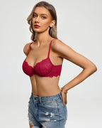 Balconette Lace Bra Sheer Mesh Unlined Lingerie Bra A-D Cup