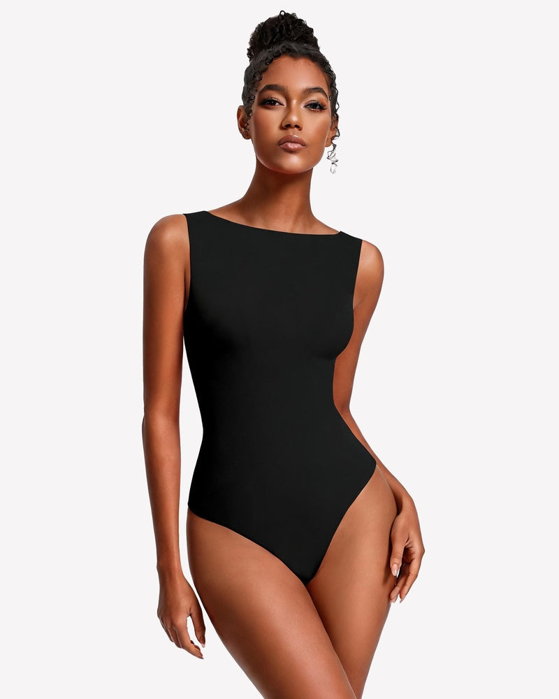 Boat Neck Bodysuit Double Lined Going Out Top
