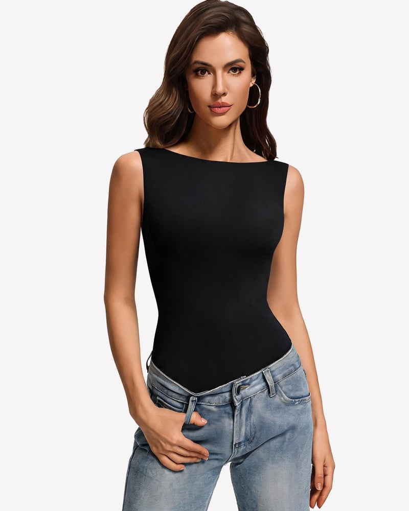 Boat Neck Bodysuit Double Lined Going Out Top