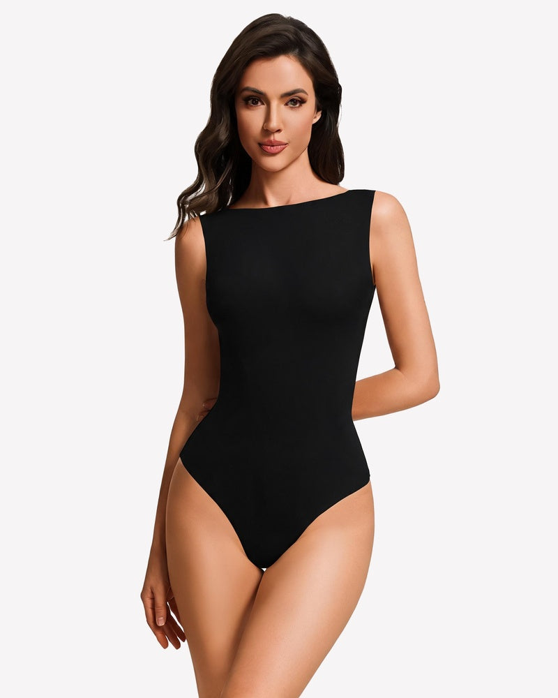 Boat Neck Bodysuit Double Lined Going Out Top