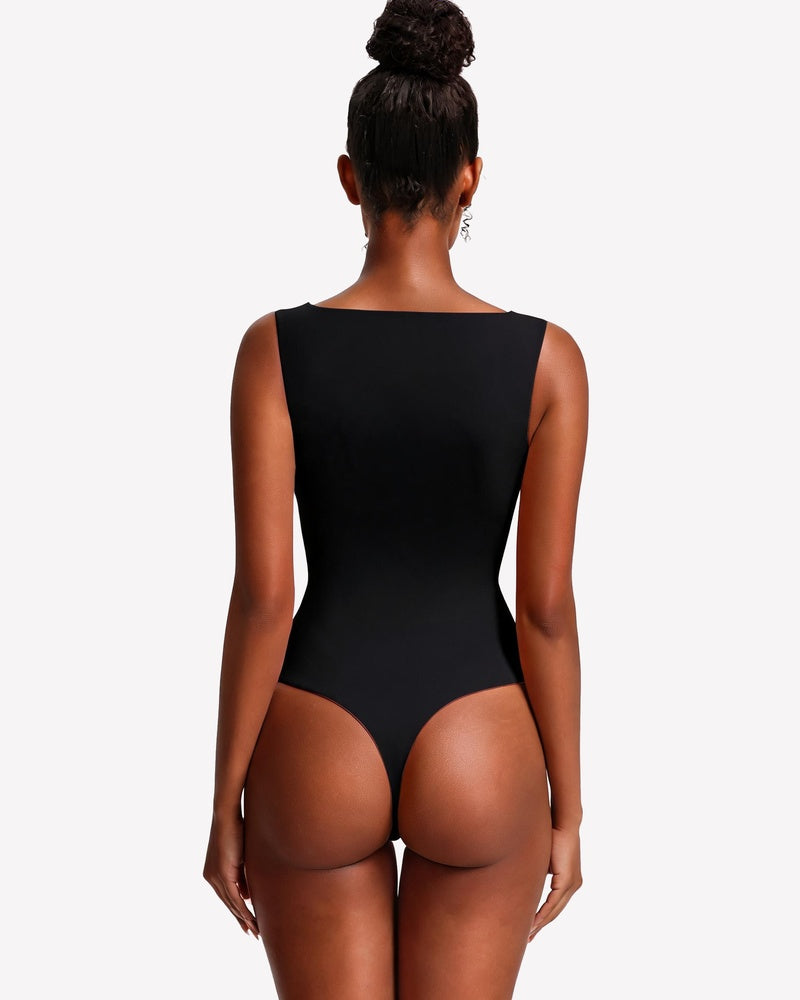 Boat Neck Bodysuit Double Lined Going Out Top
