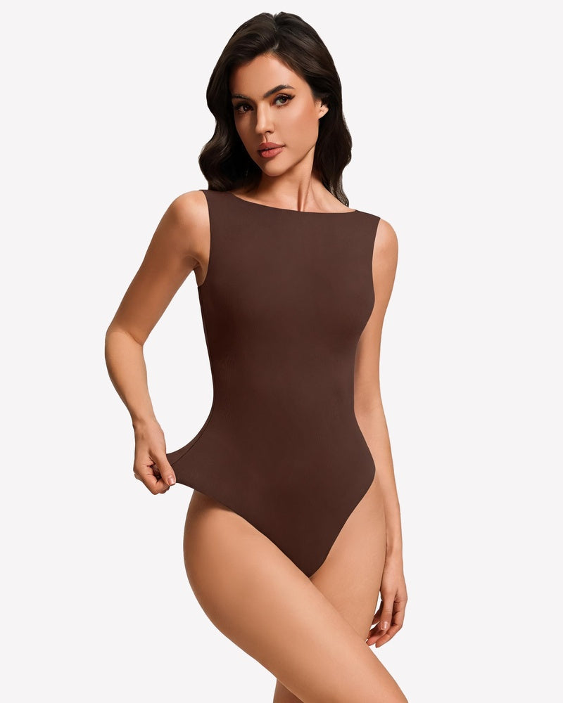 Boat Neck Bodysuit Double Lined Going Out Top