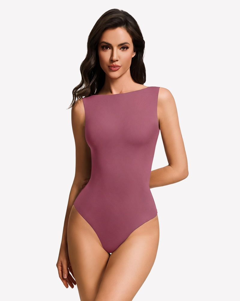 Boat Neck Bodysuit Double Lined Going Out Top