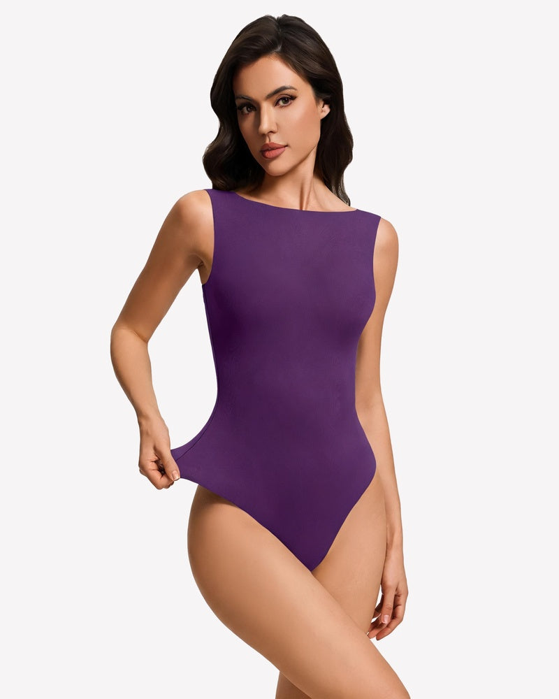 Boat Neck Bodysuit Double Lined Going Out Top