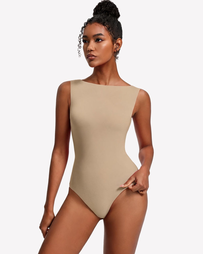 Boat Neck Bodysuit Double Lined Going Out Top