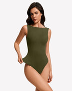 Boat Neck Bodysuit Double Lined Going Out Top