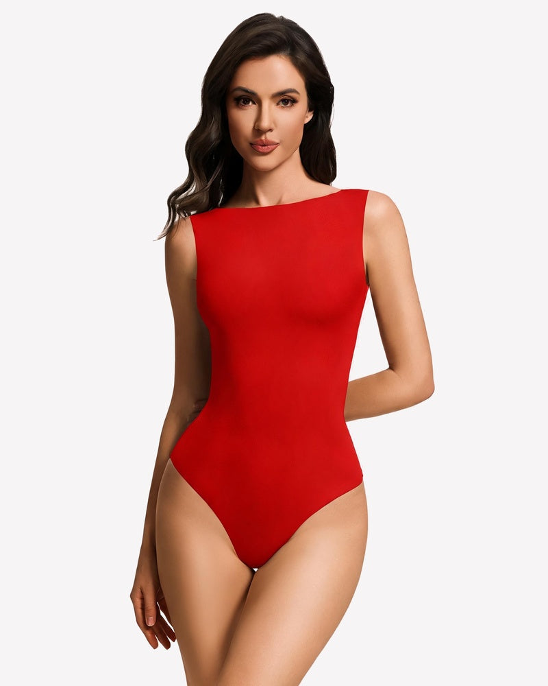 Boat Neck Bodysuit Double Lined Going Out Top